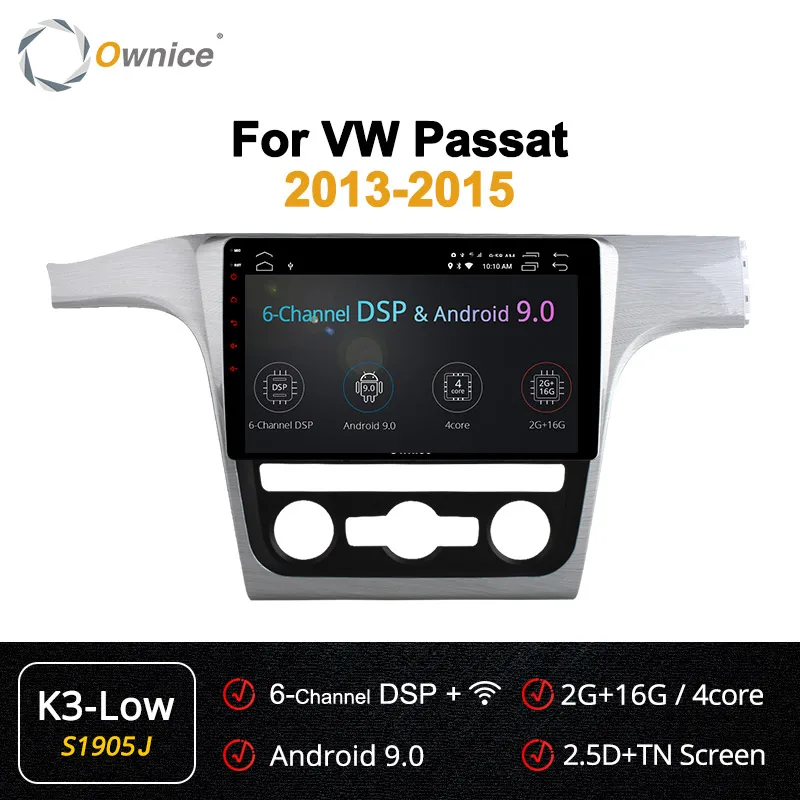 S1905 K3-Low Ownice K1 K2 K3 k5 k6 2Din Android 9,0 8 ядерный автомобильный Радио dvd-плеер для Volkswagen VW Passat 2013- 4G LTE 360 Panorama DSP - Цвет: S1905 K3-Low