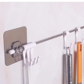 

Silver + White Set Of Stainless Steel Rods Seamlessly Attached Six-Linked Hook Home Rack Towel Rack Kitchen Gadget Storage Rack