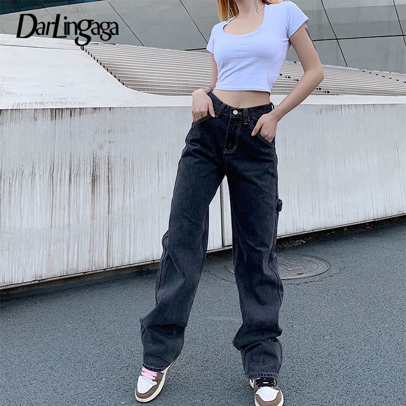 Good Buy Women Trousers Pants Bottom Denim Jeans Ribbon Darlingaga Streetwear High-Waist Straight QLXRgORG1