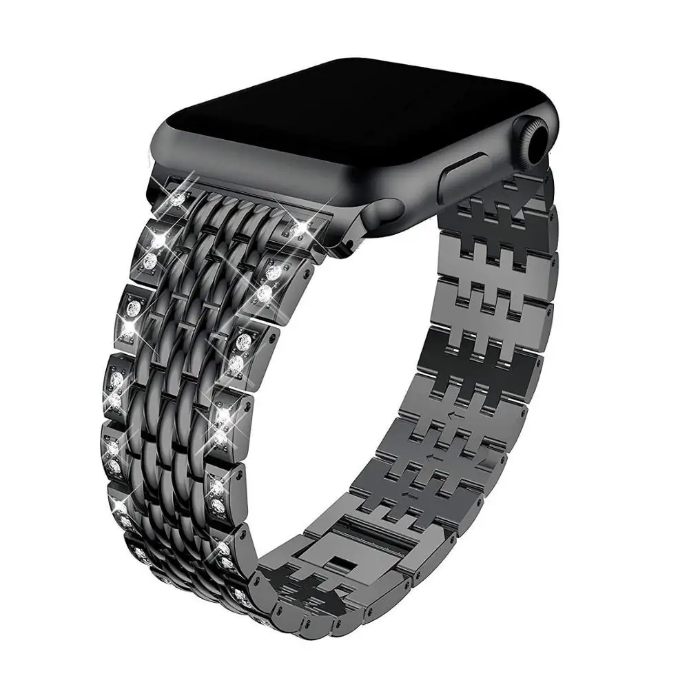 Женский бриллиантовый браслет для Apple Watch 38 мм 40 мм 42 мм 44 мм металлический браслет из нержавеющей стали для iWatch серии 5/4/3/2/1 - Цвет ремешка: Black