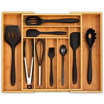 

Kitchen Drawer Organizer - Expandable Silverware Organizer/Utensil Holder and Cutlery Tray with Grooved Drawer Dividers