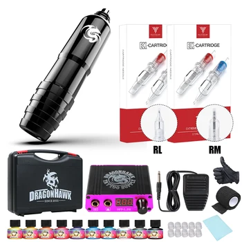 

Dragonhawk NEW Tattoo Kit Motor Pen Machine Gun Power Supply Needles Box