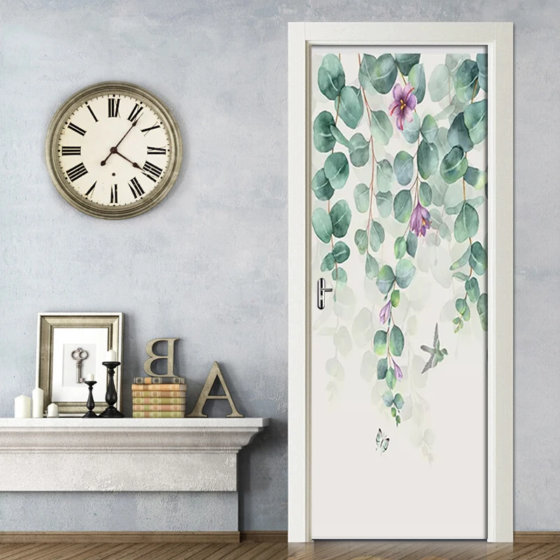 Sticker On The Door Self Adhesive Plant Flower For Doors Diy Print Art Picture Home Decoration Mural Wardrobe Renovation Decal
