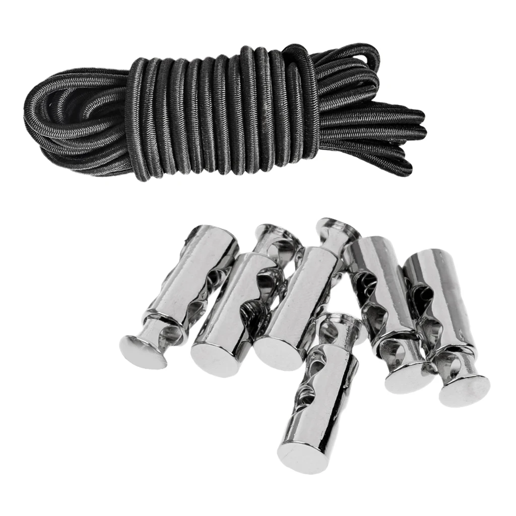 5m Elastic Rope Shock Cord Tie Down + 6 Pieces Barrel Double Hole Cordlocks
