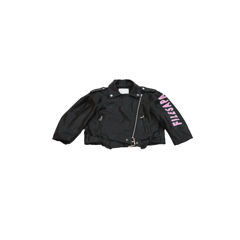 Children Plus velvet Pu leather jackets autumn winter new letter print fashion leather coats for baby girl and boys kids