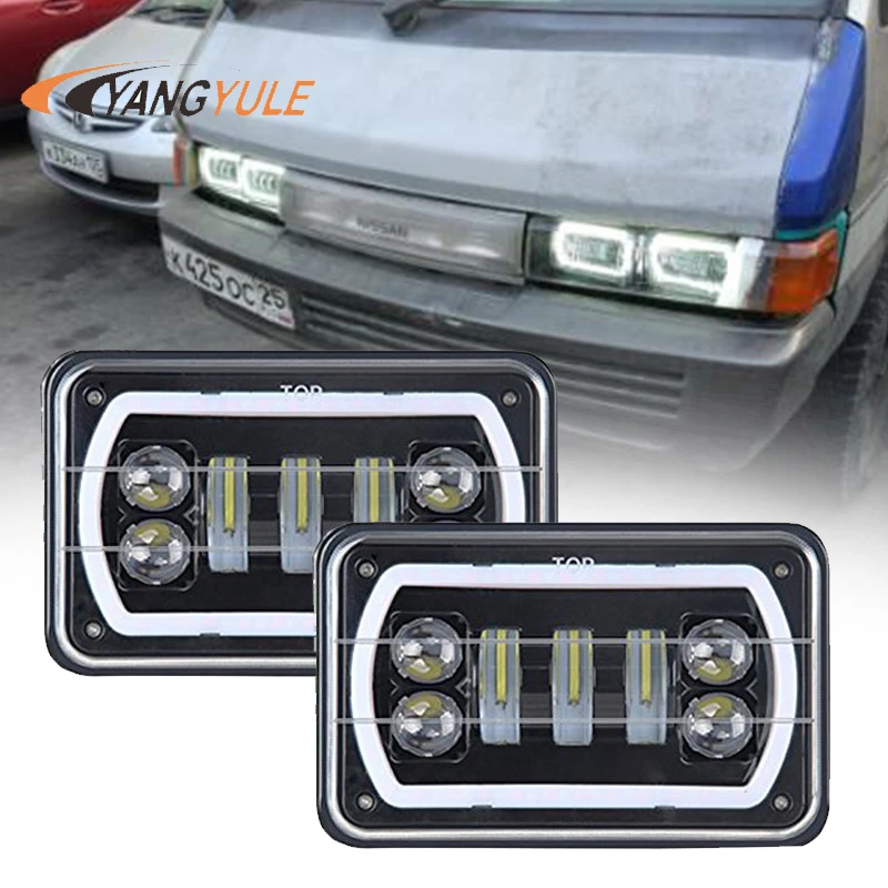 4X6 Led Square Headlight White Halo DRL Amber Turn signal Sealed high/low Beam replacement For Ford Chevrolet Trucks offrord | Автомобили