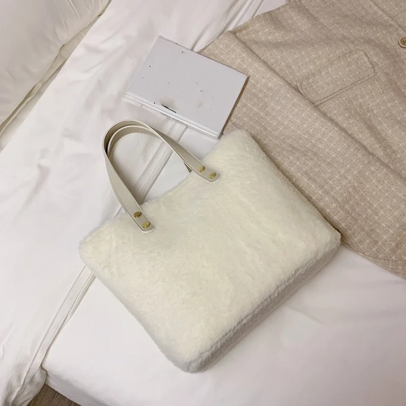 Женская плюшевая сумка, Повседневная сумка, искусственная овечья шерсть, сумка на плечо, белая