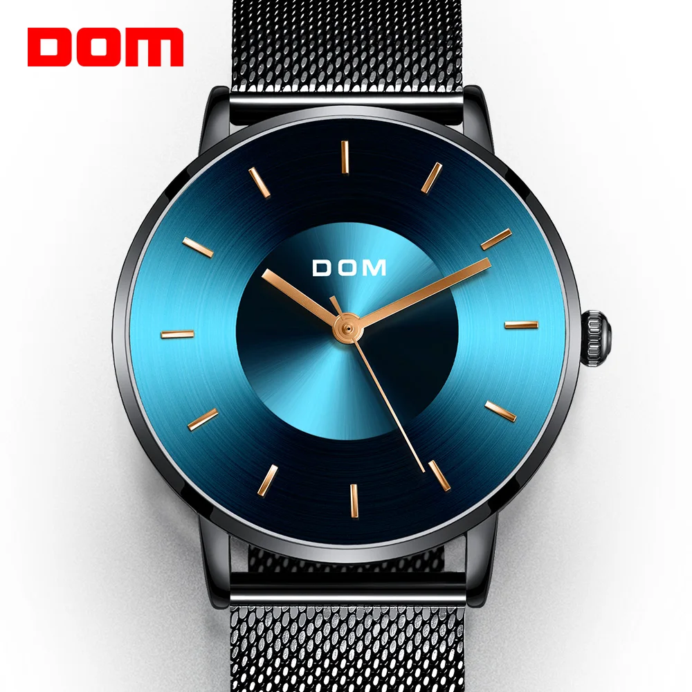 

DOM Top Luxury Brand Men Wrist Watch Quartz Clock Blue Dial Slim Watch Men Waterproof Sport Relogio Masculino M-1289BK-2M