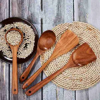 

Wooden Utensils Kitchen Cooking Utensil for Non Stick Cookware Wood Spoons Spatula Ladle Colander Durable Kitchen Tools