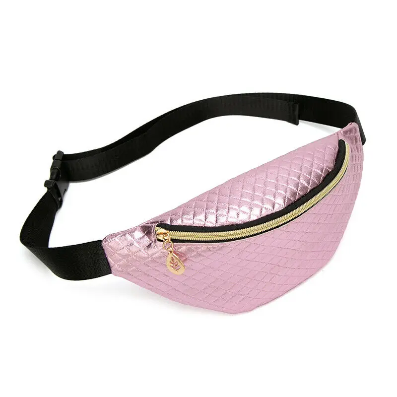 Fanny Pack Women PU Leather Laser Waist Pouch Waterproof Sports Running Belt Bag Bum Pack