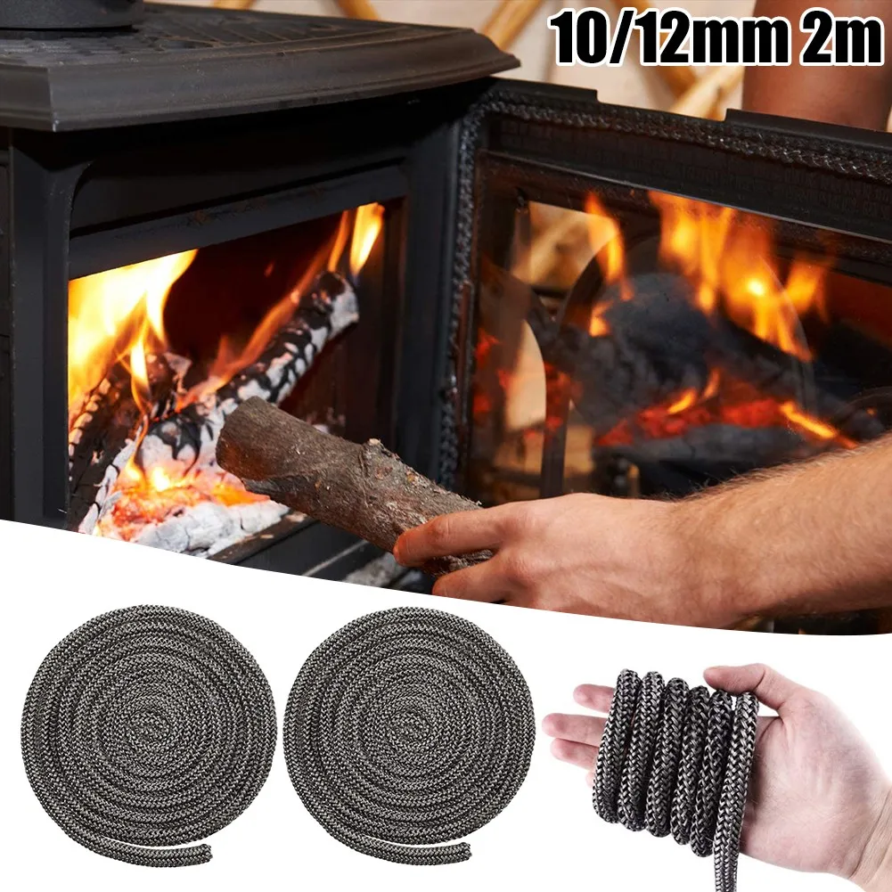 Cuerda de sellado de alta temperatura para quemador de madera, reemplazo de cable de junta negra de 6/8/10mm para puerta de estufa y chimenea, 2m de fibra de vidrio