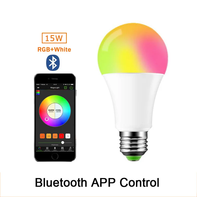 110 В 220 в Bluetooth E27 RGBW светодиодный светильник 5 Вт 10 Вт 15 Вт RGB сменная цветная RGBWW светодиодный светильник с пультом дистанционного управления+ режим памяти - Испускаемый цвет: RGBW Bluetooth 15W