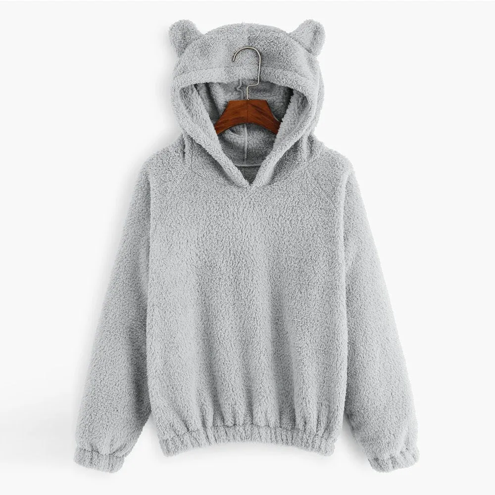 Женские толстовки толстовка Kawaii с меховыми ушками одноцветные милые модные