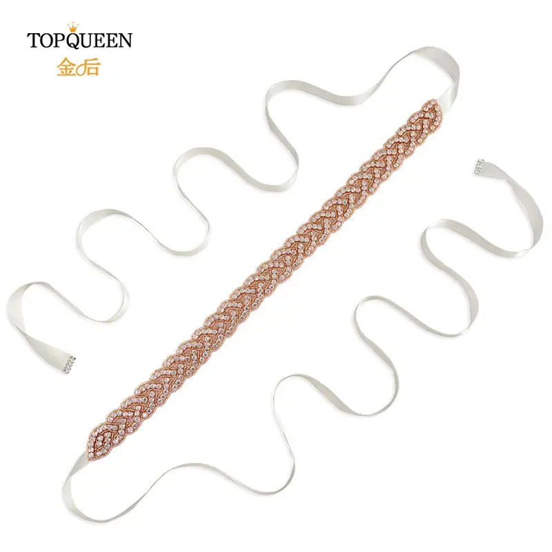 TOPQUEEN, S216-RG, розовое золото, Свадебные ремни, расшитые бисером, свадебный пояс, стразы, бриллиантовый пояс, вечернее платье, пояс для свадьбы, sashs - Цвет: off-white