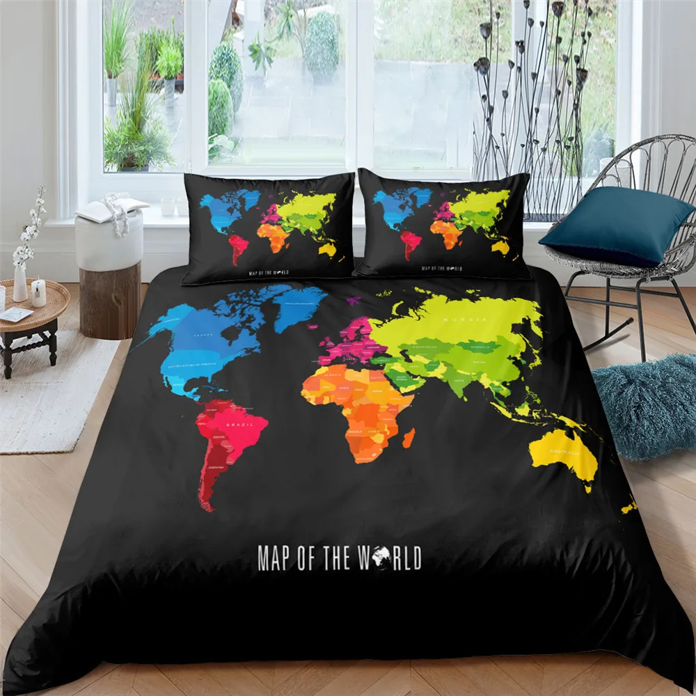 World Map Bedding Set 2/3Pcs Duvet Cover & Pillowcase(s) 3D Printed Quilt Cover Home Textile Gift 