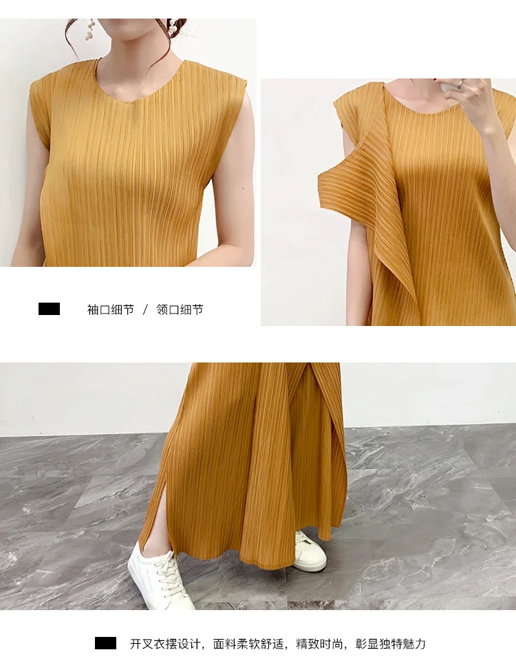 MIYAKE/костюм со складками; Новинка года; сезон весна; Необычная футболка+ повседневные Прямые брюки; комплект из двух предметов; брючный костюм;