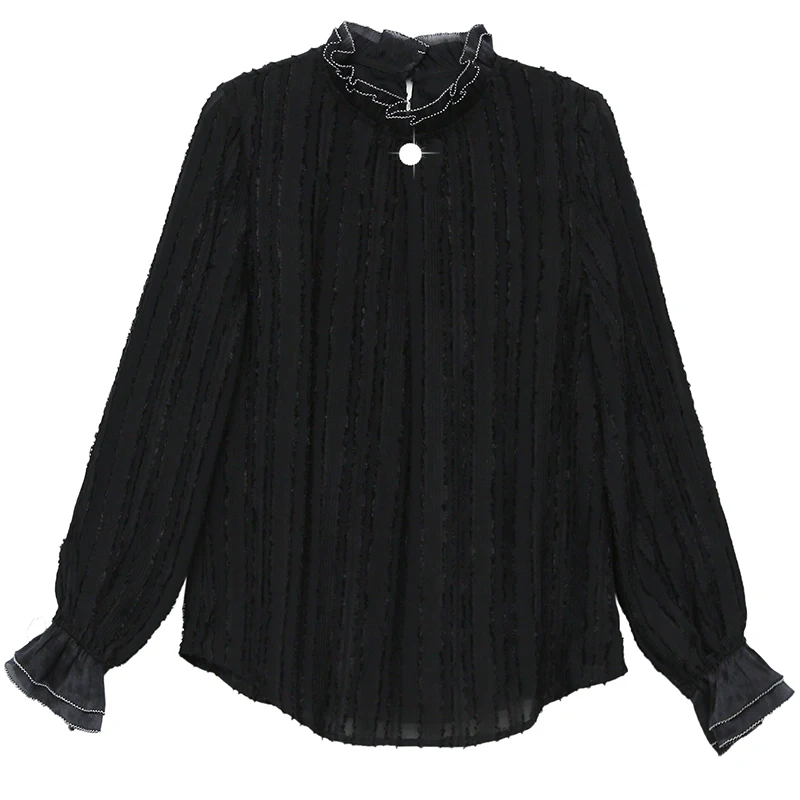 

COIGARSAM Fashion blouse women New Spring Korea Style Office Lady Lace Chiffon blusas womens tops and blouses Black Apricot 6178