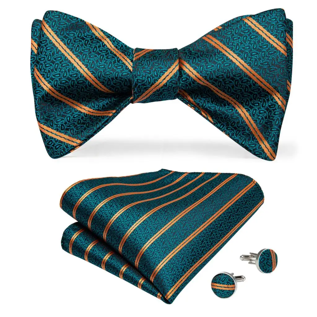 Регулируемые галстуки-бабочки, самостоятельно галстук-бабочка, мужские шелковые Рождественские классические сине-зеленые галстуки-бабочки для свадебной вечеринки, запонки, набор DiBanGu - Цвет: HL-0098