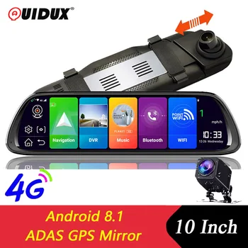 

QUIDUX 10" rear view camera 4G ADAS Android 8.1 mirror car video recorder GPS navigation FHD 1080P dash cam dvr WiFi Bluetooth