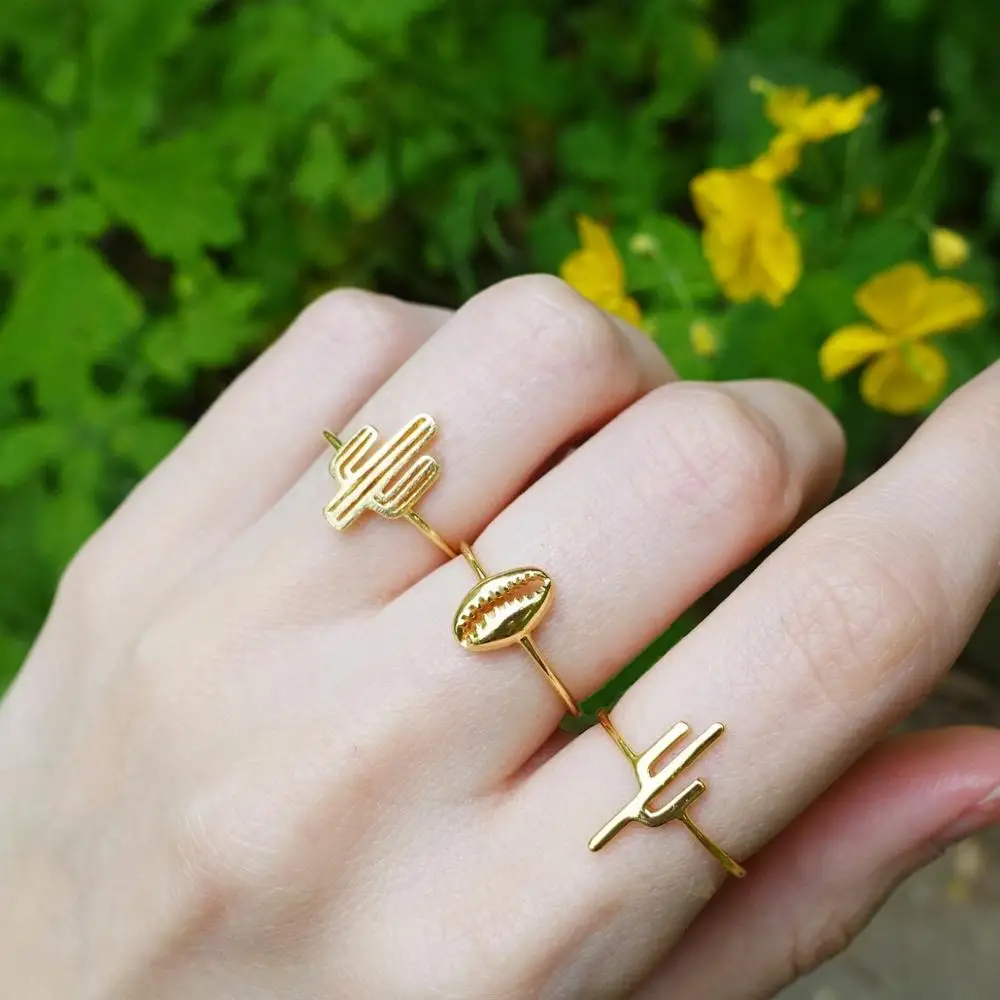 

3 PCS/Set Gold color Retro Knuckle Rings For Women Punk Geometric cactus cute shell Ring Set Party Bohemian Jewelry Wholesale
