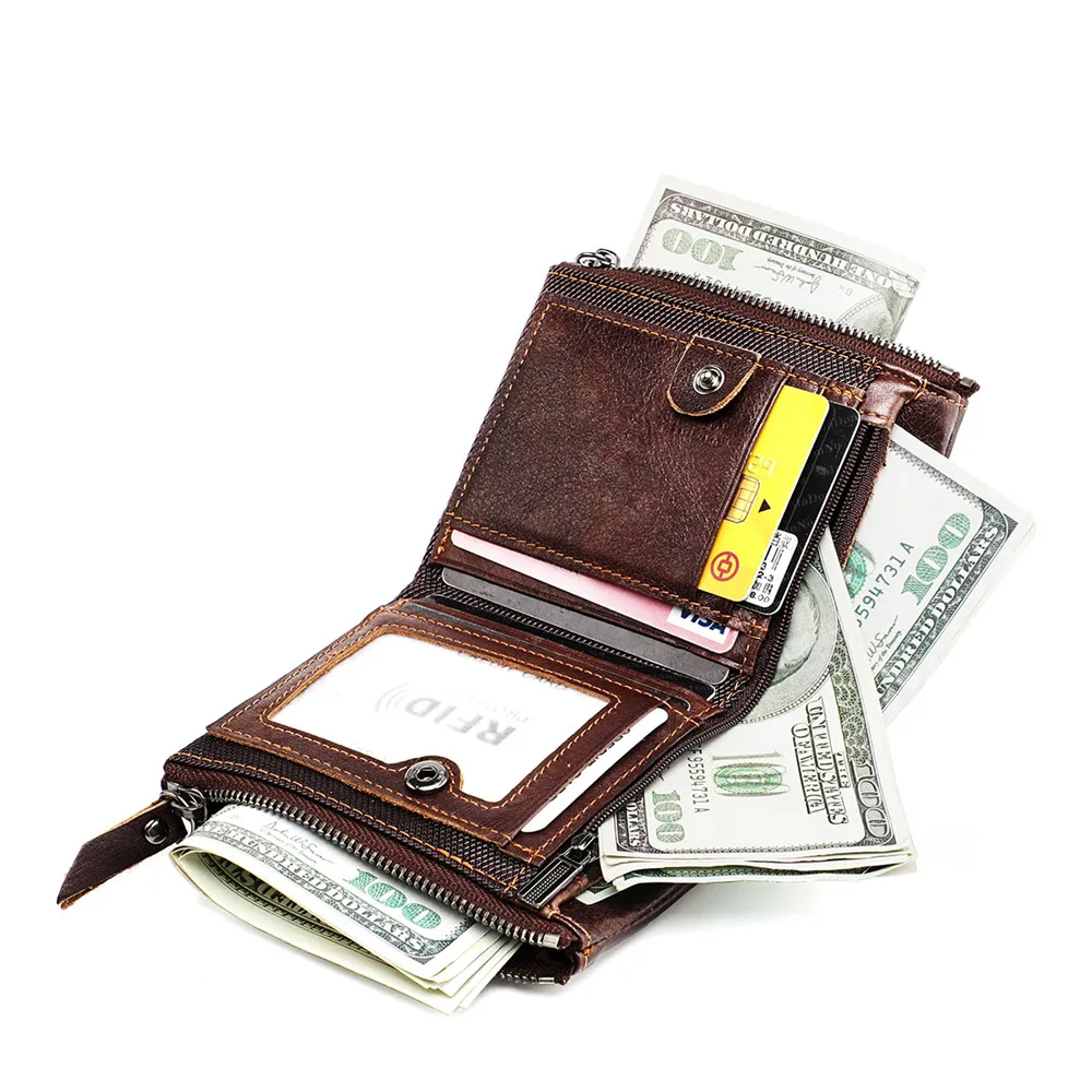 RETROGOO Genuine Crazy Horse Cowhide Leather Men Wallet Short Coin Purse Small Vintage Wallets Card Holder Female Clutch Cartera 5