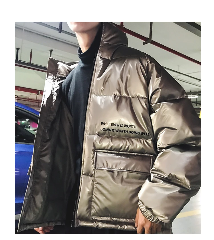 LAPPSTER, серебряная зимняя куртка, мужские парки, Мужская Уличная плотная куртка, ветровка, Корейская куртка-пуховик, теплые дутые пальто
