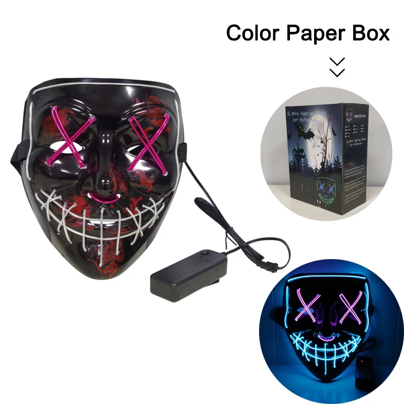 Color box Светодиодный светильник, маска для Хэллоуина, двухцветные косплей маски для вечеринки, продувка, год, Забавные Маски, светящиеся в темноте, маска ужаса - Цвет: Color box