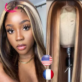 

Highlight Straight HD Lace Frontal Human Hair Wigs 13*6 Lace Closure Front Wig Ombre Honey Blonde Remy Bob Pre Plucked Glueless