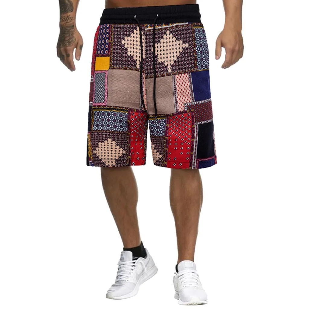 Мужские льняные Короткие штаны повседневные с принтом Прямые пляжные узкие брюки джинсы