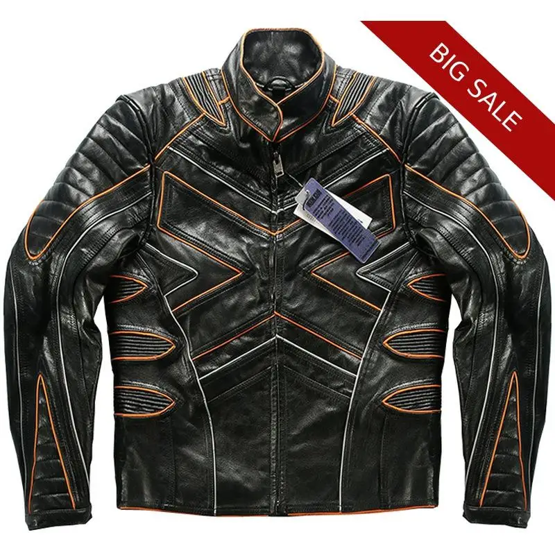 

2020 Black Men X-Men Biker's Leather Jacket Large Size XXXXL Genuine Cowhide Autumn American Style Slim Fit Motorcycle Coat