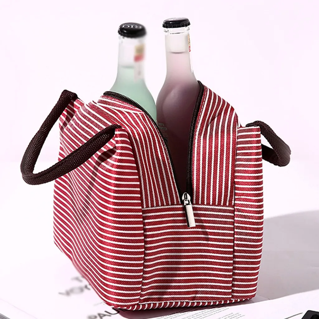 Полосатая оксфордская изолированная сумка для обеда с большой молнией, переносная Термосумка для обеда, Термосумка для обеда для детей