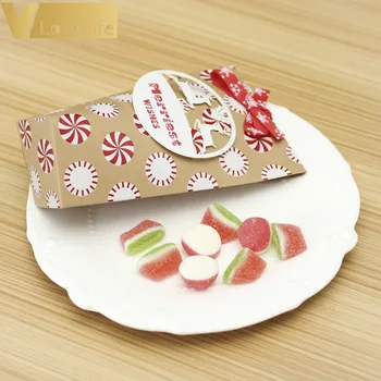 

24Pcs/lot New Year Kraft Paper Merry Christmas Candy Box Gifts Decor Handbag Packging Wth Red Tag RibbonParty Favors