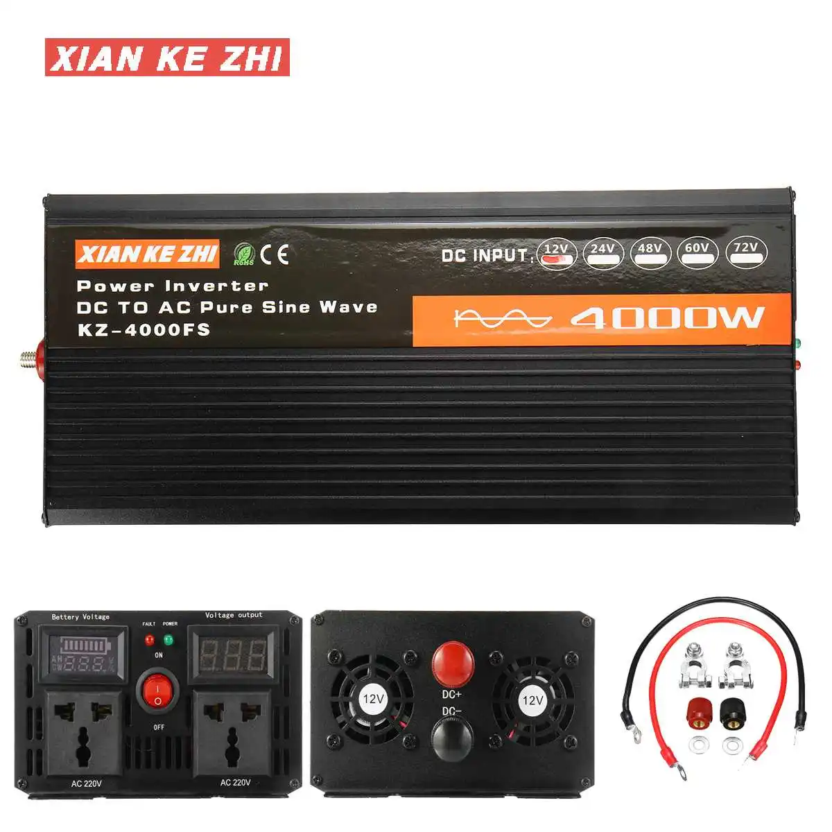 

Solar power Pure sine wave 4000W inverter DC 12V 24V 48V 60V to AC 220V LCD/LED Display Voltage transformer for car truck