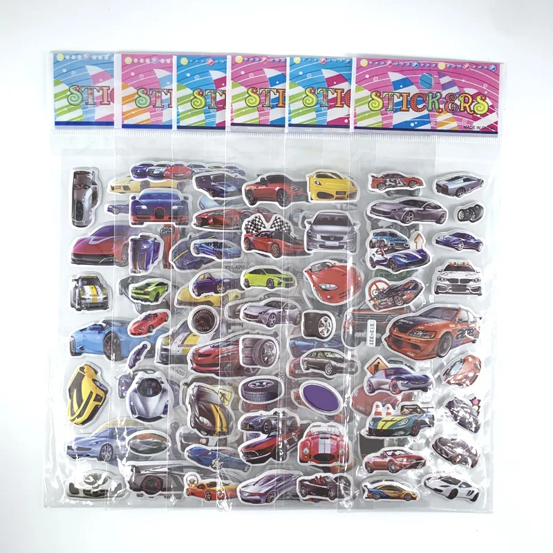 12 Sheets/Set Racing Car Sports Cars Style 3D Puffy Bubble PVC Sticker Kids Cartoon Scrapbook Stickers for Boys Classic Toys