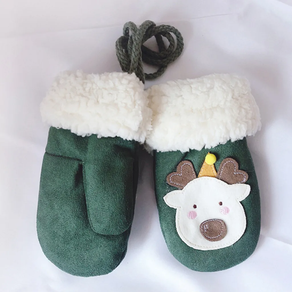 Детские плотные рождественские Мультяшные перчатки зимние теплые вязаные