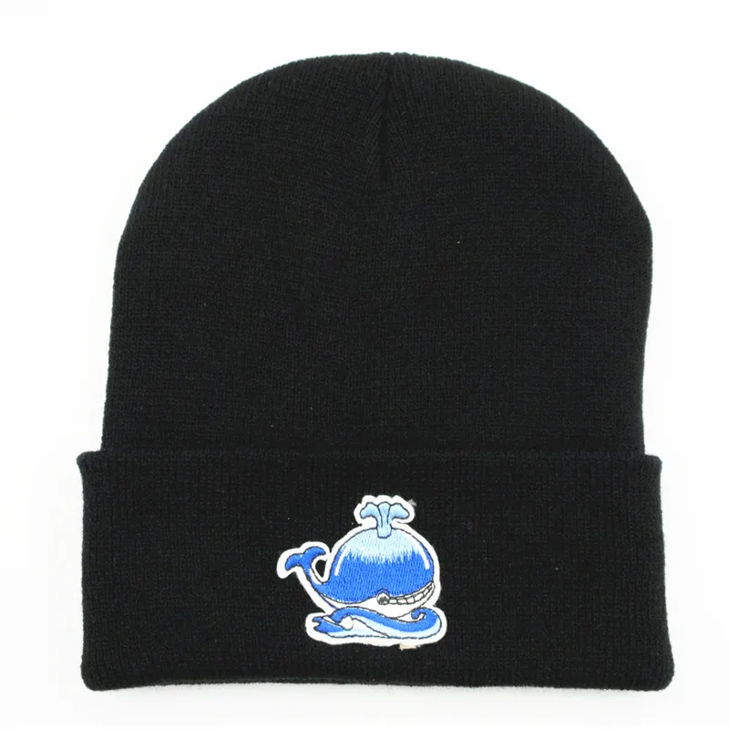 LDSLYJR, утолщенная вязаная шапка с вышивкой Кита из мультфильма, зимняя теплая шапка Skullies, шапка бини, шапка для мужчин и женщин 96 - Цвет: Черный