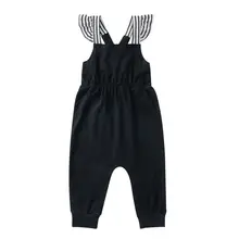 Новая весенняя одежда для малышей, штаны на подтяжках для девочек, детские штаны в полоску с расклешенными рукавами, комбинезоны, брюки для От 6 месяцев до 4 лет