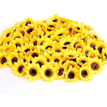 

100 Pieces of Mini Artificial Yellow Sunflower Head 2.8 Inch Fabric Floral, Used for Home Decoration Wedding Decoration, Bride H