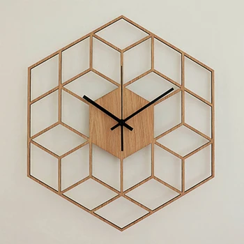 

Wall Clock Office Modern Gift Quartz Bamboo Wood Battery Operated Hexagonal Large Geometry Bedroom Home Decor Silent