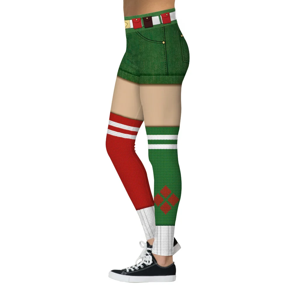 Женские рождественские леггинсы с 3D принтом, леггинсы без ступни, осень, повседневные штаны для тренировок, облегающие леггинсы для фитнеса