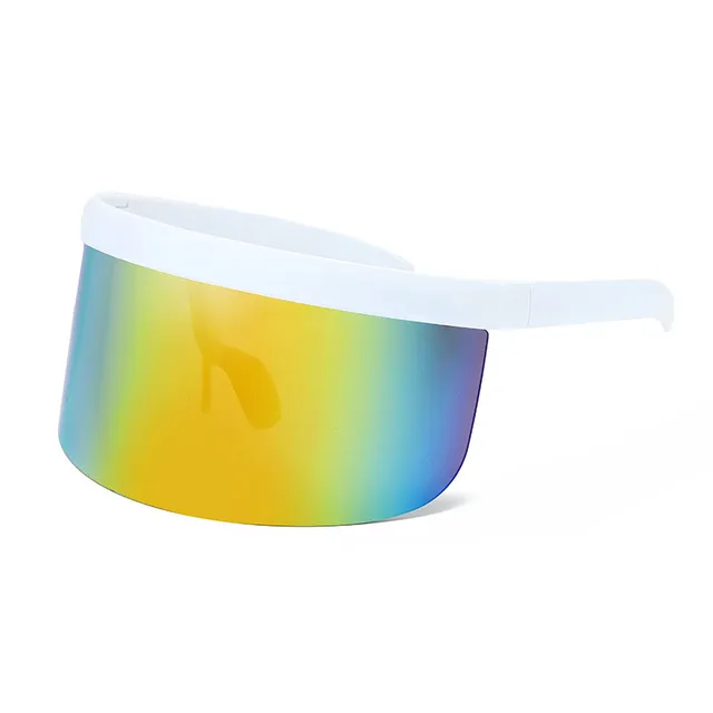 SO&EI Oversized Anti-Peeping One Piece Rimless Sunglasses Men Fashion Outdoor Sports Windproof Goggles Women UV Mask Sun Glasses White rainbow