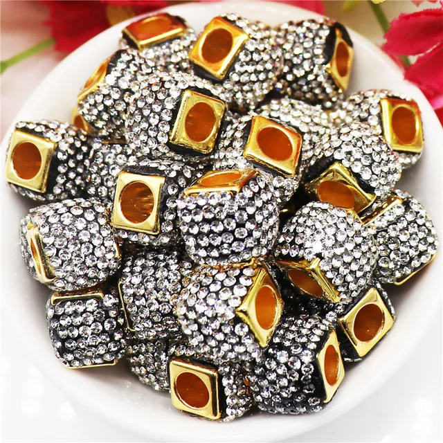20Pcs New Assorted Color Luxury Rhinestone Large Hole Spacer Fit Pandora Charms Bracelet Hair Beads for Women DIY Jewelry Making Gold Luxury 4