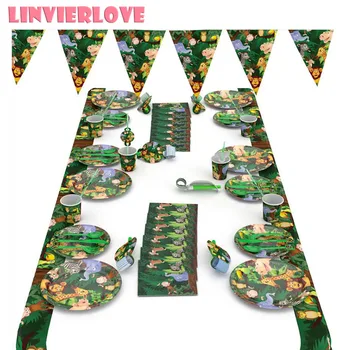

1pc Cartoon Jungle Animal Disposable Party Tableware Set for Kid Birthday Party Decor Plate Cup Napkin Tablecloth Party Supplies