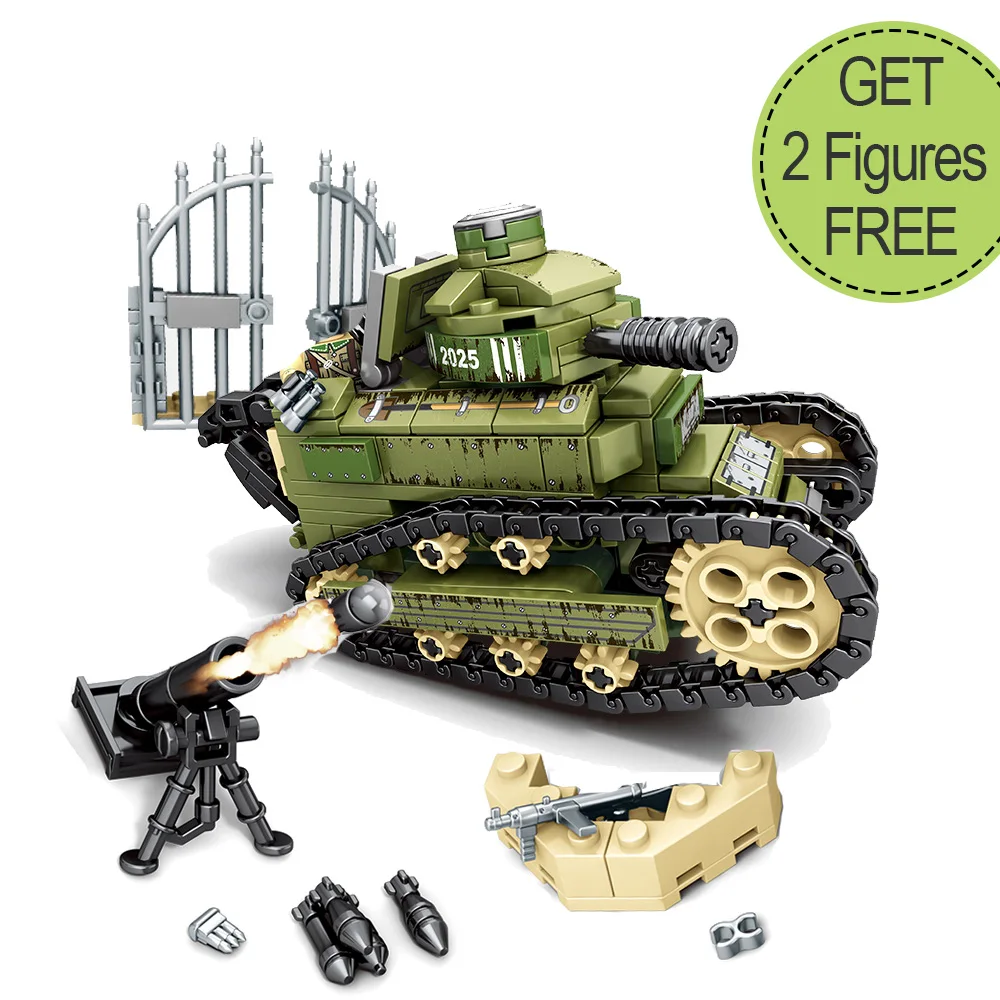 

WW1 Renault FT 17 Light Tank Set Building Block Toys for Children 368pcs Kids Gift lEgoingly Weapons Army Soldiers Bricks