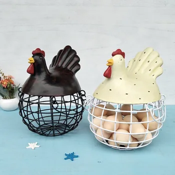 

New American Iron Egg Storage Basket Snack Fruit Basket Creative Collection Ceramic Hen Ornaments Decoration Kitchen Accessories