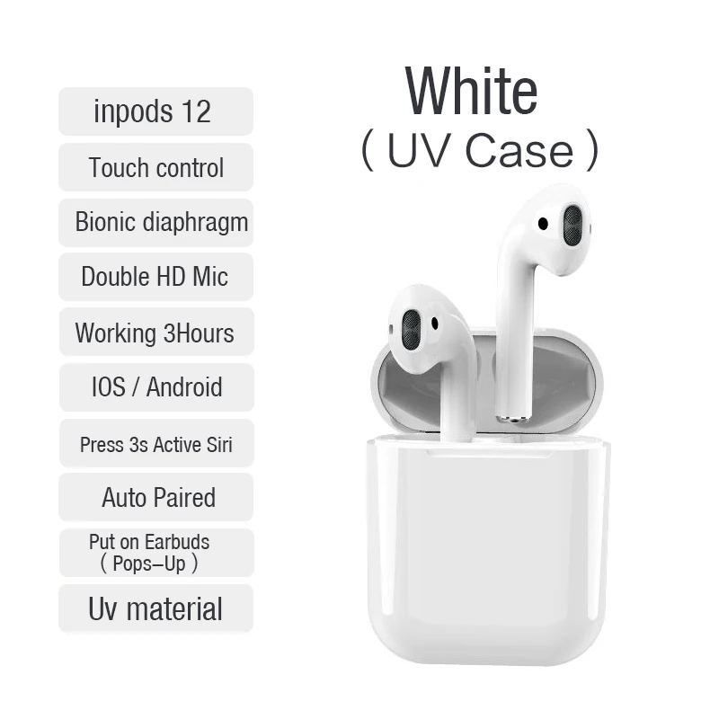 UV white LYMOC оригинальные Inpods 12 Macarons беспроводные наушники новейшие Bluetooth наушники 5,0 TWS всплывающая сенсорная гарнитура микрофон для IOS Android - Цвет: UV white