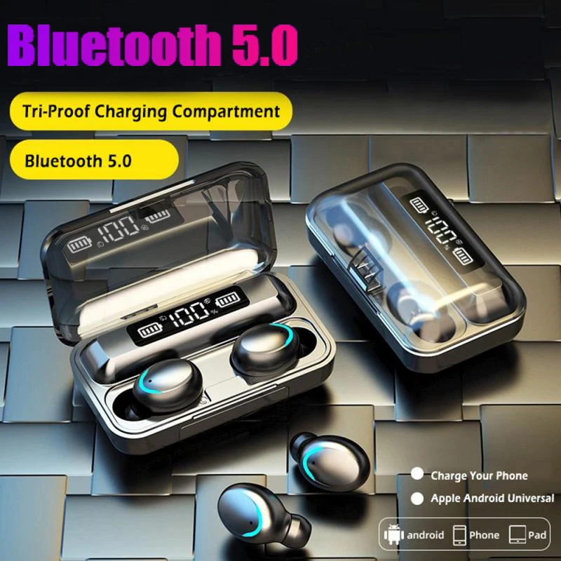 

Wireless Bluetooth Earphone 5.0 Headphones 9D Stereo Noise Cancelling TWS Sport earbuds with LED Display For iphone Pk F9 F9-5