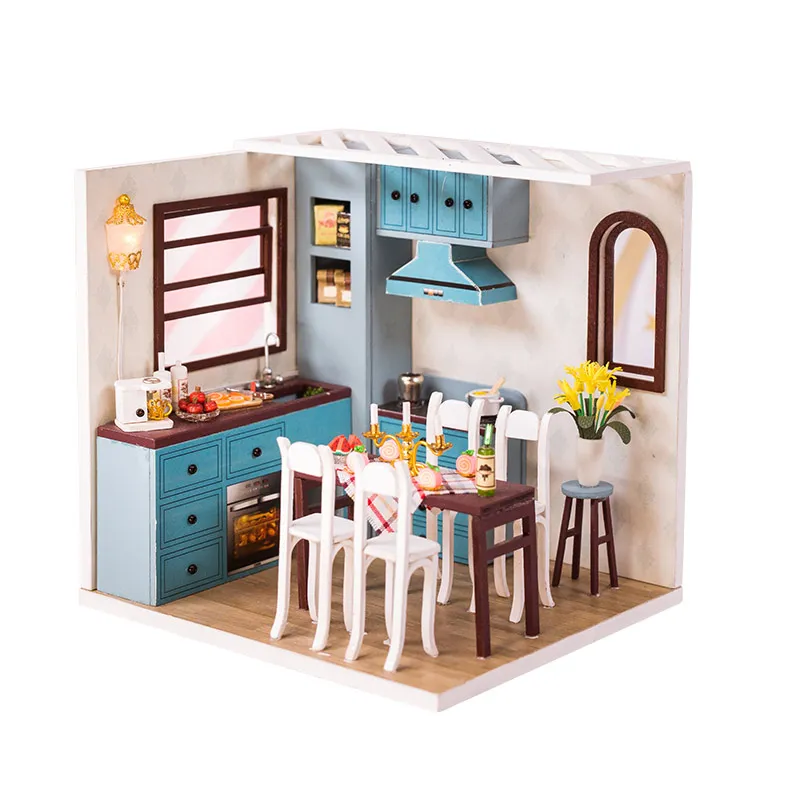 

DIY Dollhouse Model Building Miniature Landscape Handcrafts 3D Doll House With Furnitures LED Light Kits Christmas Gifts