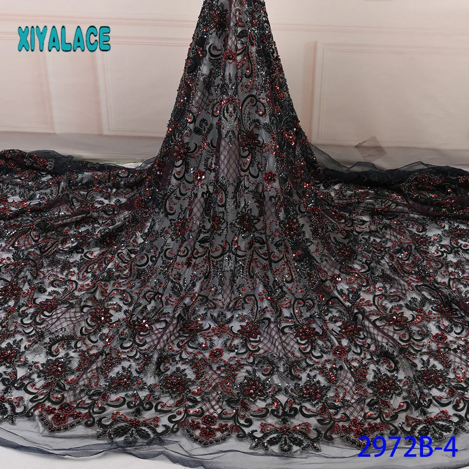 Ручной работы, с кружевом, Нигерии ювелирные изделия из бисера 3D ткани шнурка африканская французская кружевная ткань высокое качество кружева тюль для вечерние платье YA2972B-1