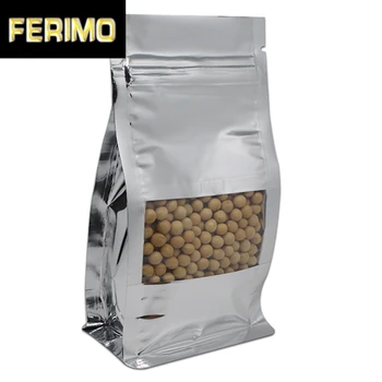 

400Pcs/Lot Ziplock Grip Seal Side Gusset Organ Food Packaging Pouches Stand Up Aluminum Foil Clear Window Bellow Bag